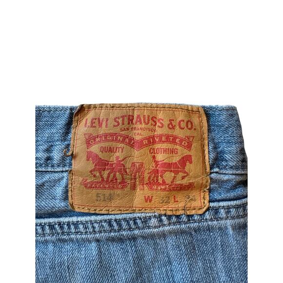 Levis 514 Jeans Mens 32x34 Blue Reg Fit Straight Leg Distressed 100% Cotton FLAW - Picture 4 of 12